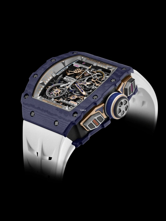 理查米尔,陀飞轮 43.23x49.65毫米,43.23x49.65毫米,Quartz TPT® 复合石英碳纤维,黑色,手动上弦,计时,动力储存指示,陀飞轮,飞返,自制机芯,蓝宝石,水晶玻璃,RM 41,RM 41-01 Tourbillon Soccer Dark Blue Quartz TPT