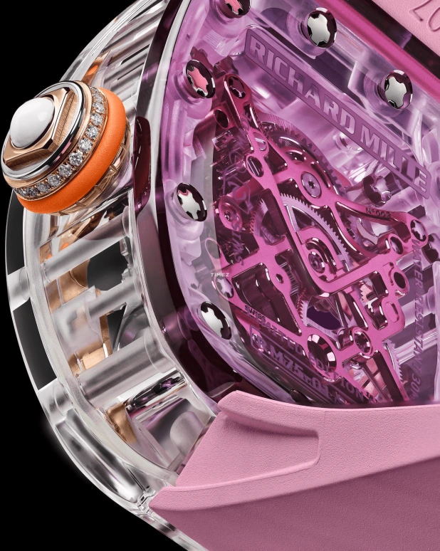 Richard Mille,Tourbillon 32.90x46.75mm,32.90x46.75mm,Sapphire,Silver,Handwound,Tourbillon,65hours,RM 75,RM 75-01 Flying Tourbillon Sapphire Pink