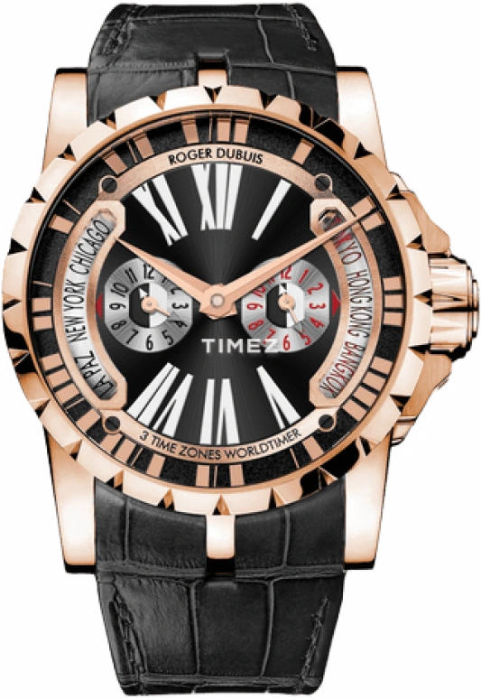 Roger Dubuis,Excalibur 45mm,45mm,Rose Gold,Black,48hours,In-house Caliber,Sapphire,Crystal Glass,RDDBEX0286