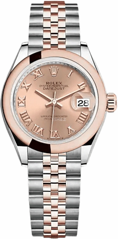 Rolex,Lady-Datejust 28mm,28mm,Rose Gold,Stainless Steel,Pink,Rose Gold,Automatic,Day,55hours,279161,279161-0025