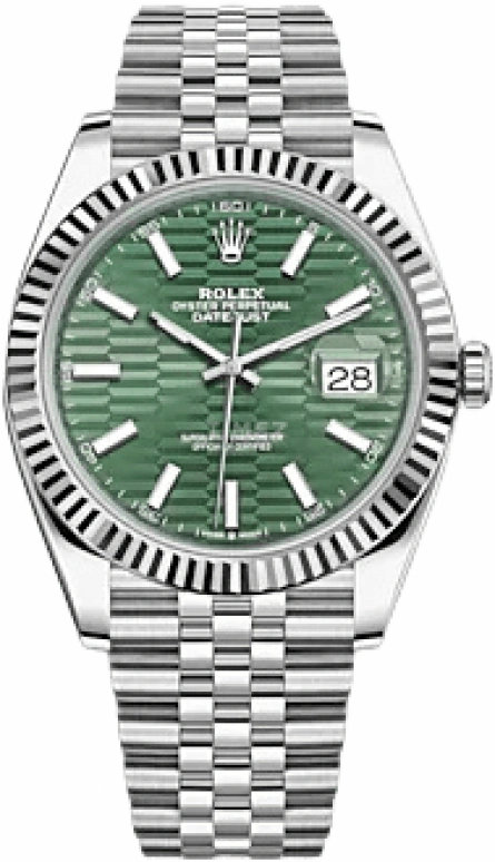 Rolex,Datejust 41 41mm,41mm,White Gold,Stainless Steel,Green,Automatic,Day,70hours,126334,126334-0030