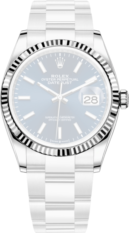 Rolex,Datejust 36 36mm,36mm,White Gold,Oystersteel,Blue,Automatic,Day,70hours,126234,126234-0018