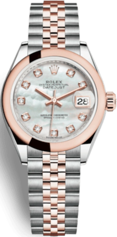 Rolex,Lady-Datejust 28mm,28mm,Rose Gold,Stainless Steel,White,Automatic,Day,55hours,279161,279161-0013