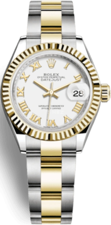 Rolex,Lady-Datejust 28mm,28mm,Yellow Gold,Stainless Steel,White,Automatic,Day,55hours,279173,279173-0024