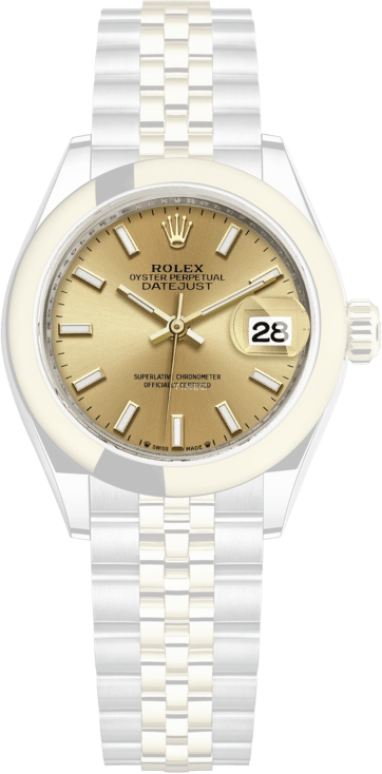 Rolex,Lady-Datejust 28mm,28mm,Yellow Gold,Stainless Steel,Champagne,Automatic,Day,55hours,279163,279163-0001