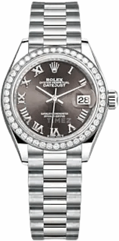 Rolex,Lady-Datejust 28mm,28mm,White Gold,Grey,Automatic,Day,55hours,279139RBR,279139RBR-0010