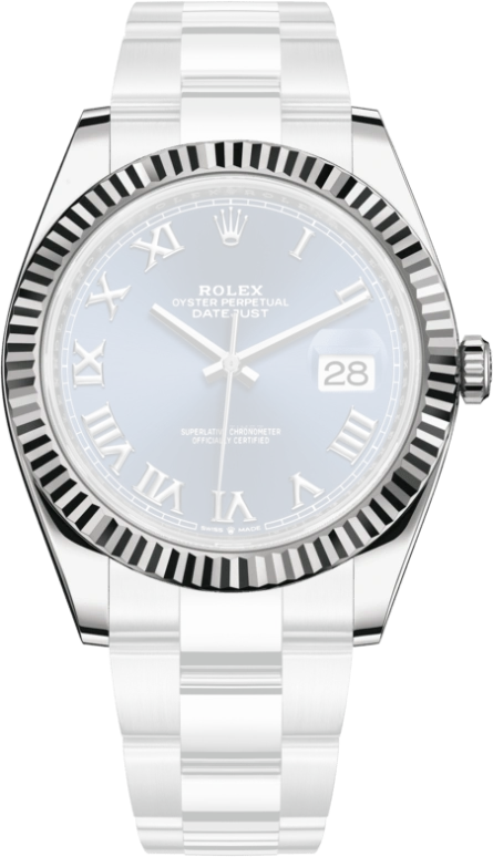 Rolex,Datejust 41 41mm,41mm,White Gold,Stainless Steel,Blue,Automatic,Day,70hours,126334,126334-0025