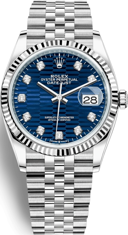 Rolex,Datejust 36 36mm,36mm,White Gold,Stainless Steel,Blue,Automatic,Day,70hours,126234,126234-0057