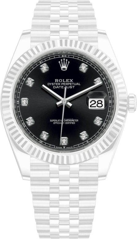 Rolex,Datejust 41 41mm,41mm,White Gold,Stainless Steel,Black,Automatic,Day,70hours,126334,126334-0012