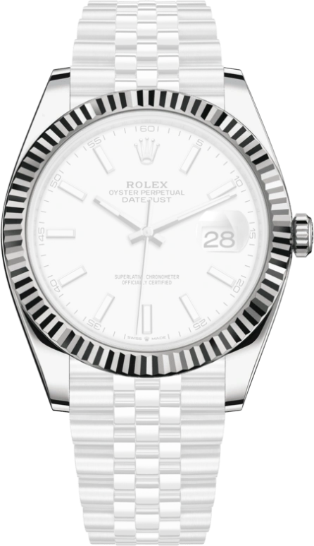 Rolex,Datejust 41 41mm,41mm,White Gold,Stainless Steel,White,Automatic,Day,70hours,126334,126334-0010