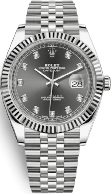 Rolex,Datejust 41 41mm,41mm,White Gold,Stainless Steel,Grey,Automatic,Day,70hours,126334,126334-0006