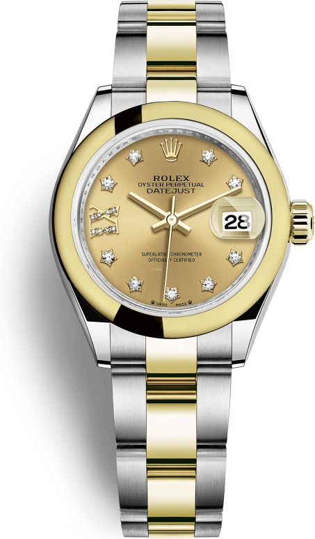 Rolex,Lady-Datejust 28mm,28mm,Yellow Gold,Stainless Steel,Champagne,Automatic,Day,55hours,279163,279163-0021