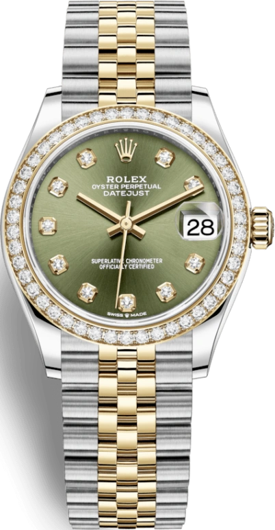 Rolex,Datejust 31 31mm,31mm,Yellow Gold,Stainless Steel,Green,Automatic,Day,55hours,278383RBR,278383RBR-0030