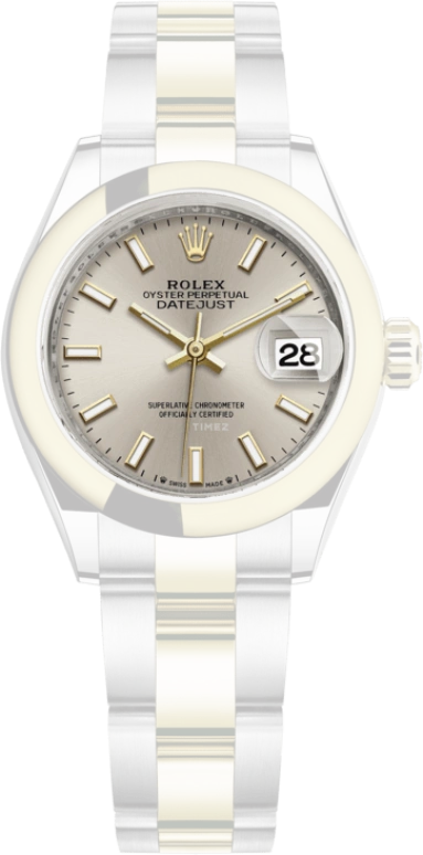 Rolex,Lady-Datejust 28mm,28mm,Yellow Gold,Stainless Steel,Silver,Automatic,Day,55hours,279163,279163-0020