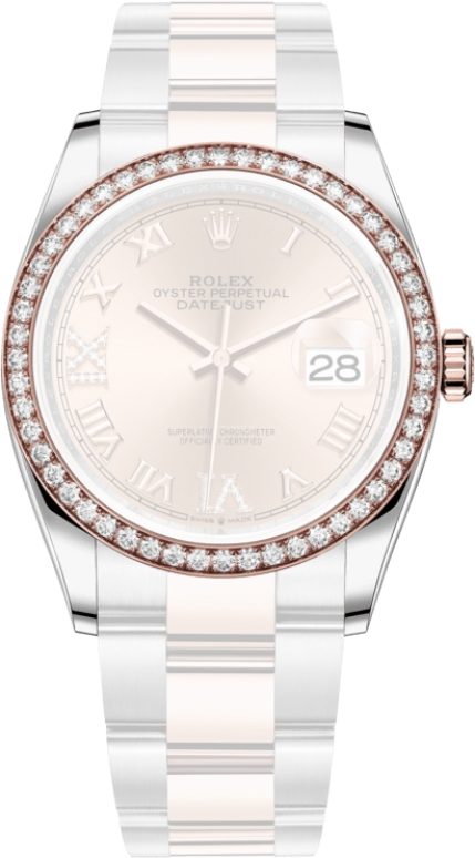 Rolex,Datejust 36 36mm,36mm,Rose Gold,Stainless Steel,Rose,Automatic,Day,70hours,126281RBR,126281RBR-0016