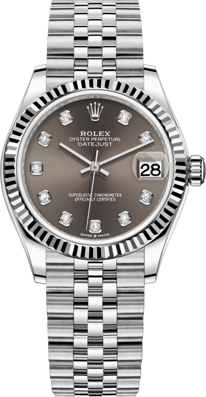 Rolex,Datejust 31 31mm,31mm,White Gold,Stainless Steel,Grey,Automatic,Day,55hours,278274,278274-0008