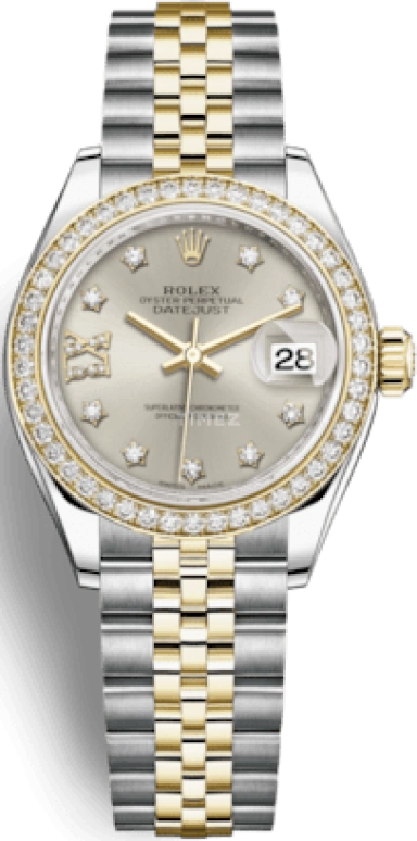 Rolex,Lady-Datejust 28mm,28mm,Yellow Gold,Stainless Steel,Silver,Automatic,Day,55hours,279383RBR,279383RBR-0003