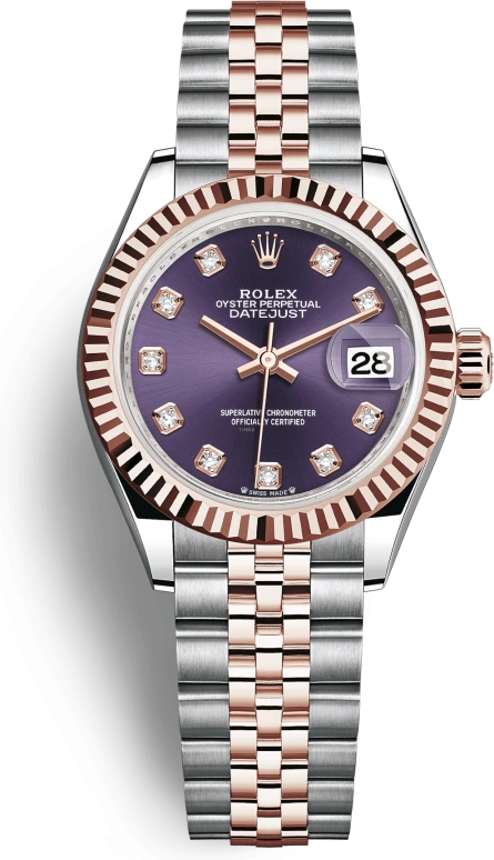 Rolex,Lady-Datejust 28mm,28mm,Oystersteel,Everose Gold,Purple,Automatic,Day,55hours,279171,279171-0015