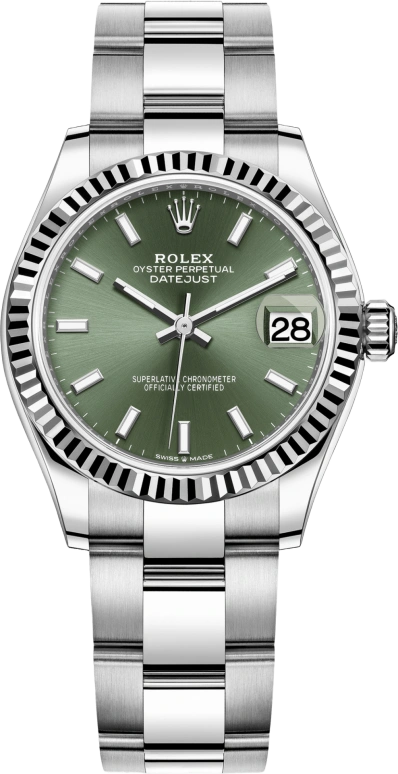 Rolex,Datejust 31 31mm,31mm,White Gold,Stainless Steel,Green,Automatic,Day,55hours,278274,278274-0017