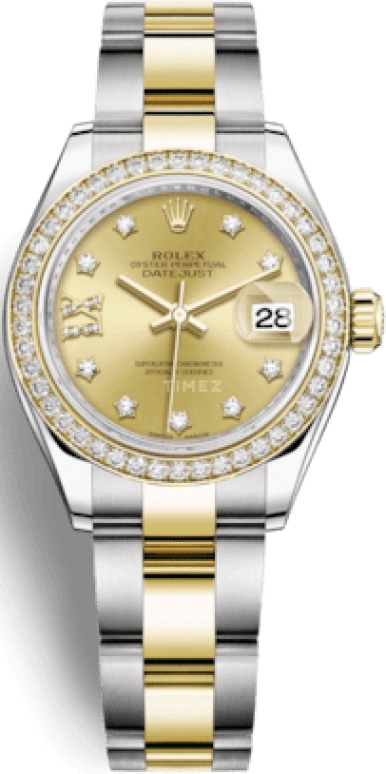 Rolex,Lady-Datejust 28mm,28mm,Yellow Gold,Stainless Steel,Champagne,Gold,Automatic,Day,55hours,279383RBR,279383RBR-0022