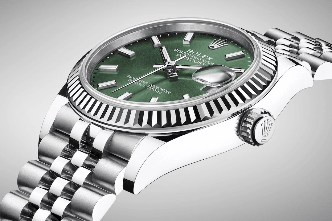 Rolex,Datejust 31 31mm,31mm,White Gold,Stainless Steel,Green,Automatic,Day,55hours,278274,278274-0018