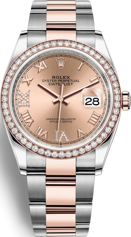 Rolex,Datejust 36 36mm,36mm,Rose Gold,Stainless Steel,Rose,Automatic,Day,70hours,126281RBR,126281RBR-0016