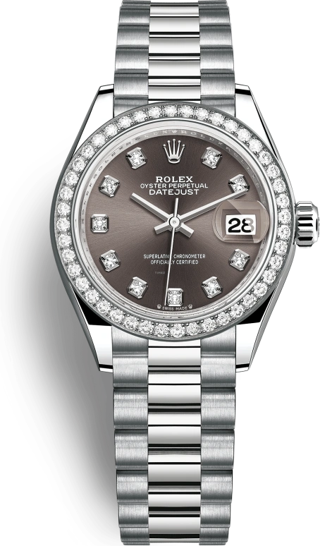 Rolex,Lady-Datejust 28mm,28mm,White Gold,Grey,Automatic,Day,55hours,279139RBR,279139RBR-0011