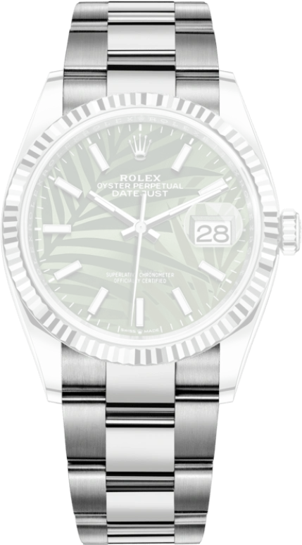 Rolex,Datejust 36 36mm,36mm,White Gold,Stainless Steel,Green,Automatic,Day,70hours,126234,126234-0048