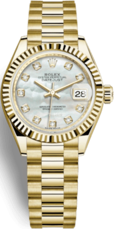 Rolex,Lady-Datejust 28mm,28mm,Yellow Gold,White,Automatic,Day,55hours,279178,279178-0025