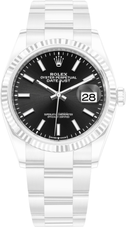 Rolex,Datejust 36 36mm,36mm,White Gold,Stainless Steel,Black,Automatic,Day,70hours,126234,126234-0016