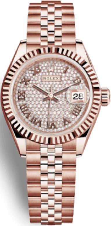 Rolex,Lady-Datejust 28mm,28mm,Rose Gold,Rose Gold,Silver,Automatic,Day,55hours,279175,279175-0024