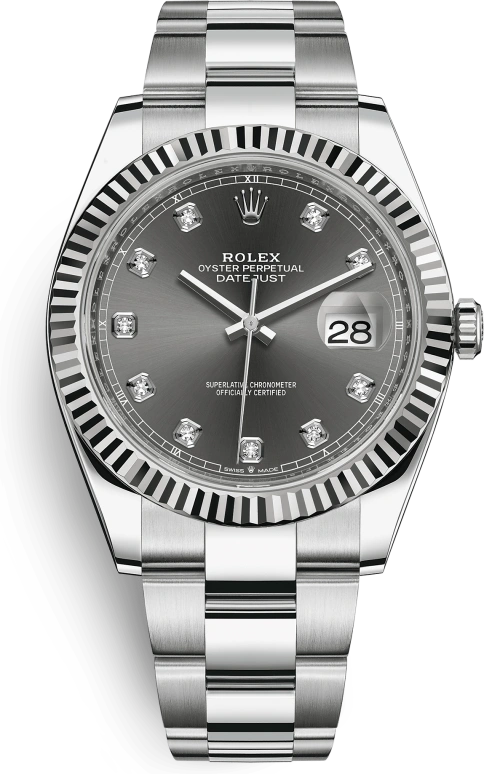 Rolex,Datejust 41 41mm,41mm,White Gold,Stainless Steel,Grey,Automatic,Day,70hours,126334,126334-0005