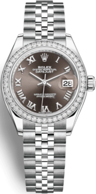 Rolex,Lady-Datejust 28mm,28mm,White Gold,Stainless Steel,Grey,Automatic,Day,55hours,279384RBR,279384RBR-0015