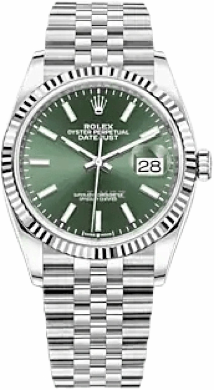 Rolex,Datejust 36 36mm,36mm,White Gold,Stainless Steel,Green,Automatic,Day,70hours,126234,126234-0051