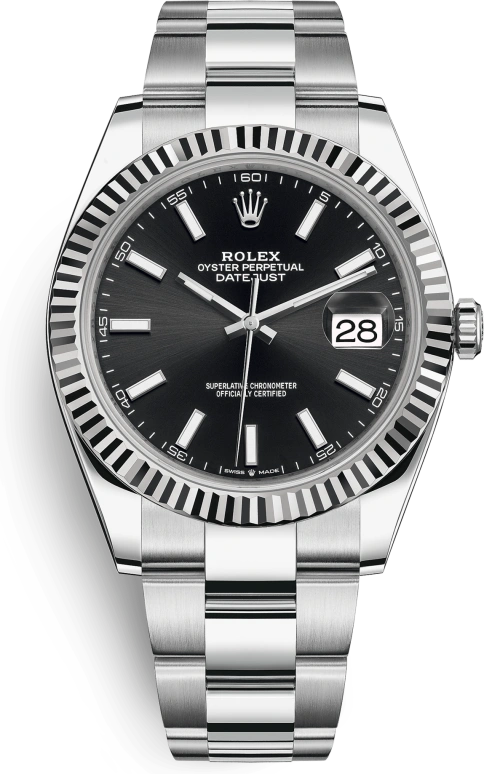 Rolex,Datejust 41 41mm,41mm,White Gold,Stainless Steel,Black,Automatic,Day,70hours,126334,126334-0017