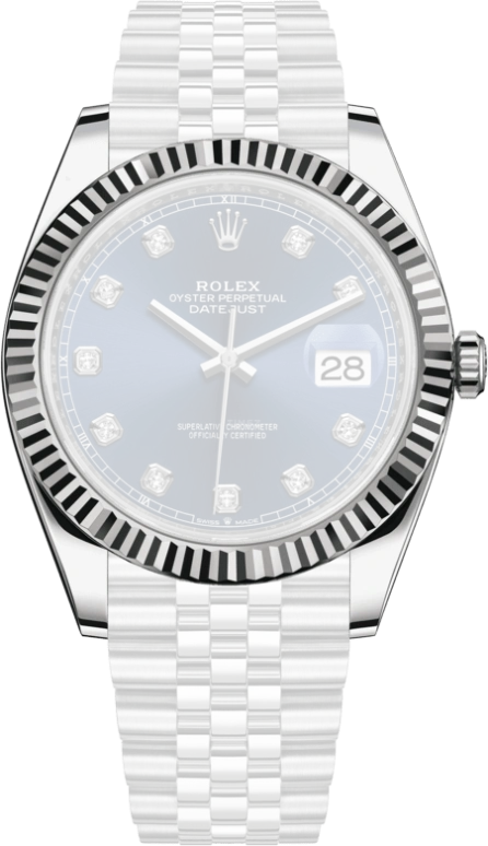 Rolex,Datejust 41 41mm,41mm,White Gold,Stainless Steel,Blue,Automatic,Day,70hours,126334,126334-0016