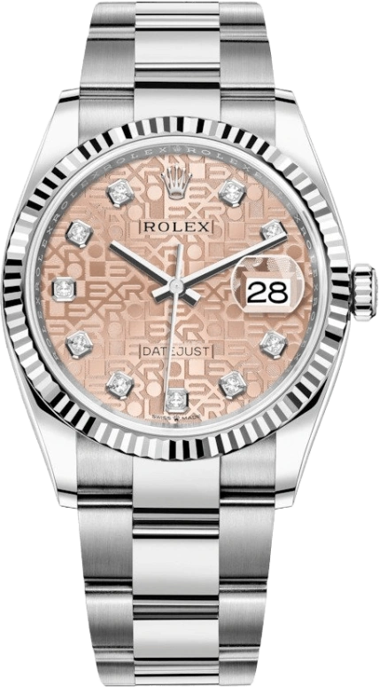 Rolex,Datejust 36 36mm,36mm,White Gold,Stainless Steel,Pink,Automatic,Day,70hours,126234,126234-0024