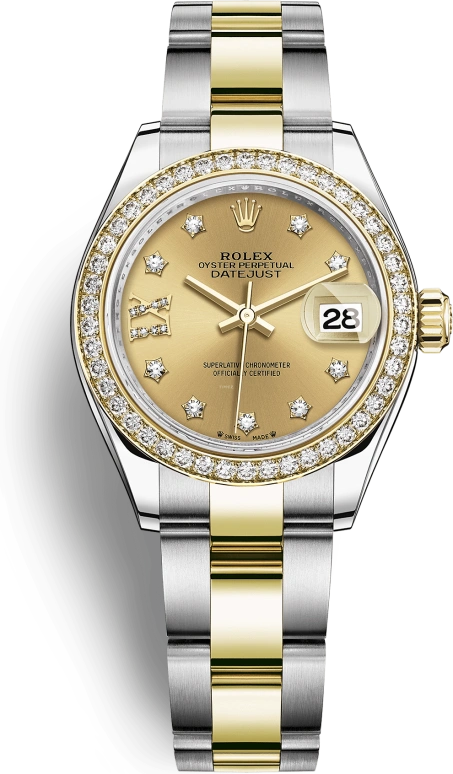 Rolex,Lady-Datejust 28mm,28mm,Yellow Gold,Stainless Steel,Champagne,Gold,Automatic,Day,55hours,279383RBR,279383RBR-0022