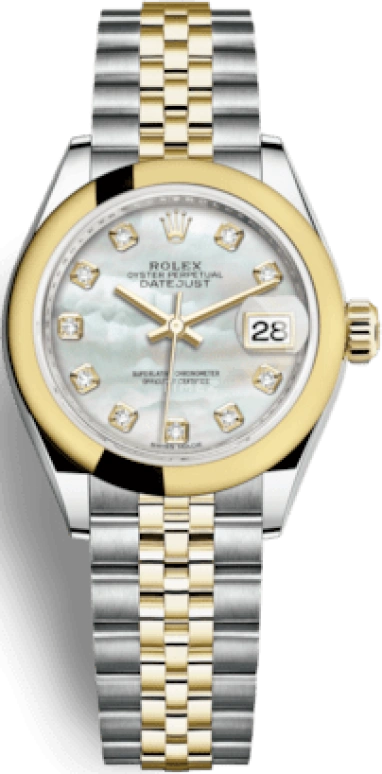 Rolex,Lady-Datejust 28mm,28mm,Yellow Gold,Oystersteel,White,Automatic,Day,55hours,279163,279163-0013