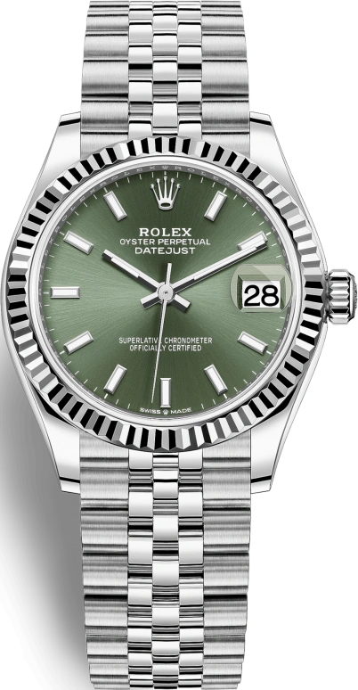 Rolex,Datejust 31 31mm,31mm,White Gold,Stainless Steel,Green,Automatic,Day,55hours,278274,278274-0018