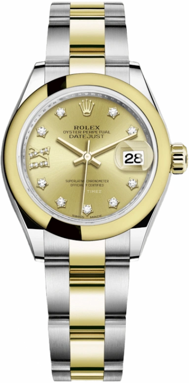 Rolex,Lady-Datejust 28mm,28mm,Yellow Gold,Stainless Steel,Champagne,Automatic,Day,55hours,279163,279163-0021