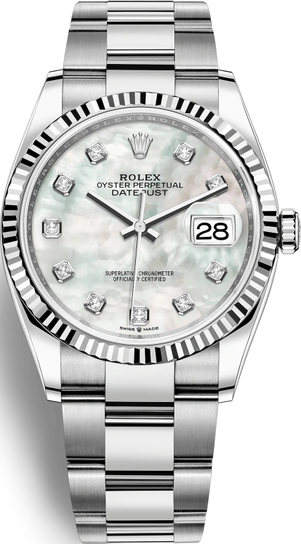 Rolex,Datejust 36 36mm,36mm,White Gold,Stainless Steel,White,Automatic,Day,70hours,126234,126234-0020