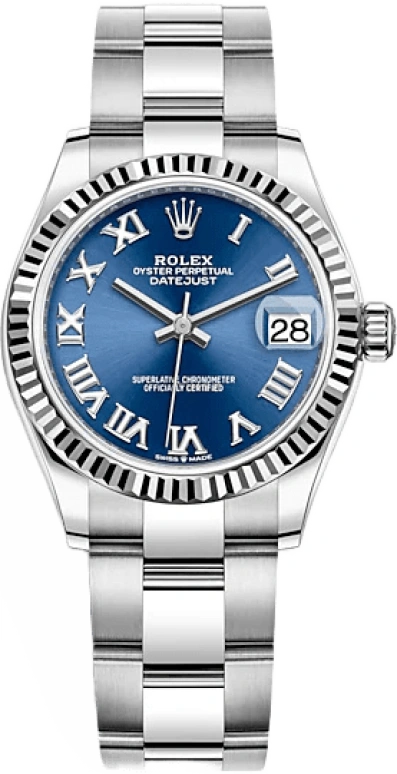 Rolex,Datejust 31 31mm,31mm,White Gold,Stainless Steel,Blue,Automatic,Day,55hours,278274,278274-0033