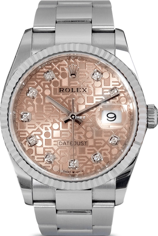 Rolex,Datejust 36 36mm,36mm,White Gold,Stainless Steel,Pink,Automatic,Day,70hours,126234,126234-0024