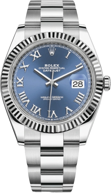 Rolex,Datejust 41 41mm,41mm,White Gold,Stainless Steel,Blue,Automatic,Day,70hours,126334,126334-0025