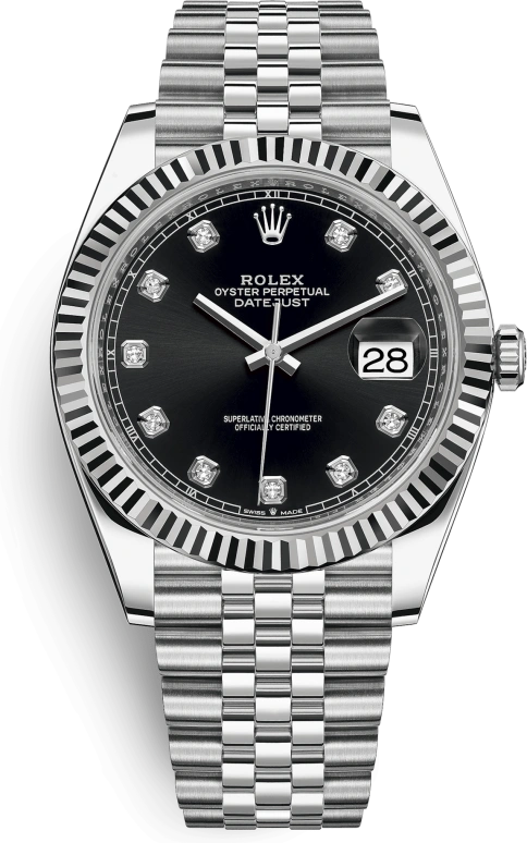 Rolex,Datejust 41 41mm,41mm,White Gold,Stainless Steel,Black,Automatic,Day,70hours,126334,126334-0012