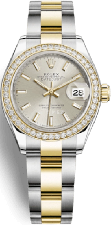 Rolex,Lady-Datejust 28mm,28mm,Yellow Gold,Stainless Steel,Silver,Automatic,Day,55hours,279383RBR,279383RBR-0018