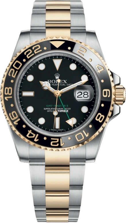 Rolex,GMT-Master II 40mm,40mm,Yellow Gold,Stainless Steel,Black,Automatic,Day,Dule Time,116713LN,116713LN-0001