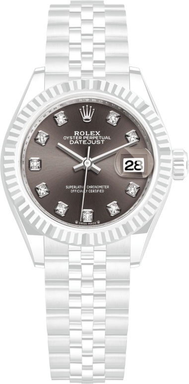 Rolex,Lady-Datejust 28mm,28mm,White Gold,Stainless Steel,Grey,Automatic,Day,55hours,279174,279174-0015