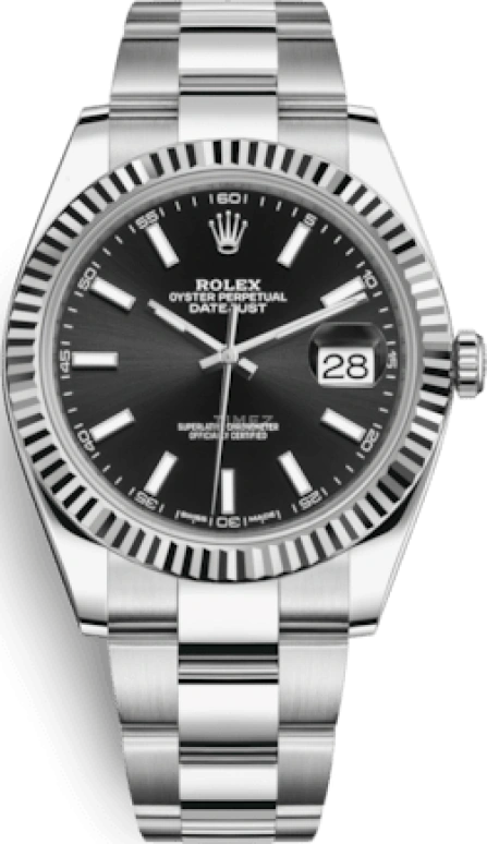 Rolex,Datejust 41 41mm,41mm,White Gold,Stainless Steel,Black,Automatic,Day,70hours,126334,126334-0017